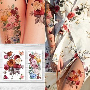 Supperb® Temporary Tattoos - Red Vintage floral Set, Vintage Floral Tattoos
